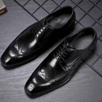 Премиум туфли из натуральной кожи дышащие, модные мужская обувь  резным каблуком из цельного дерева водонепрницаемые для мужчин.